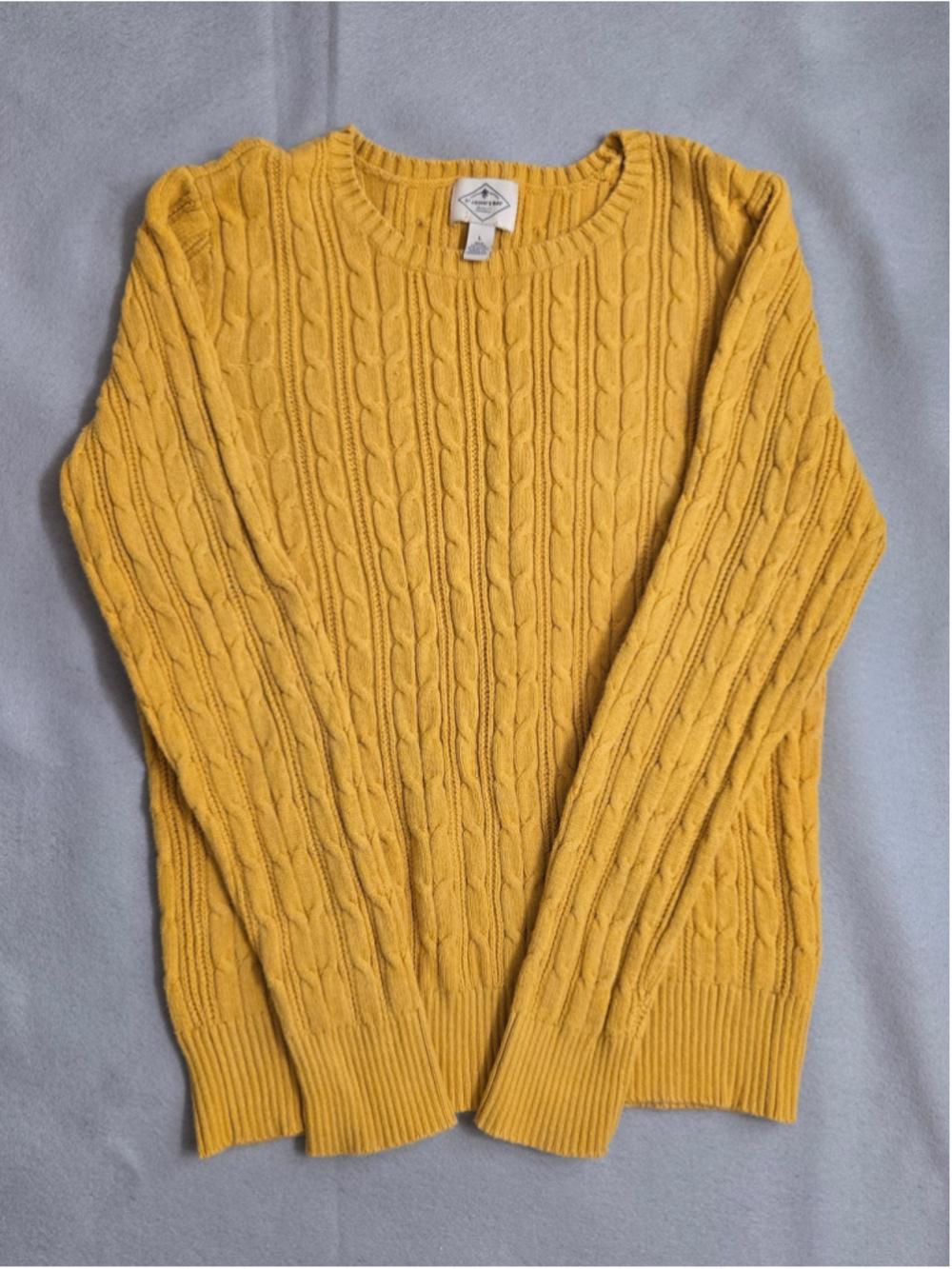 St. John's Bay Mustard Yellow Cable Knit Crewneck Sweater Womens Large Cotton